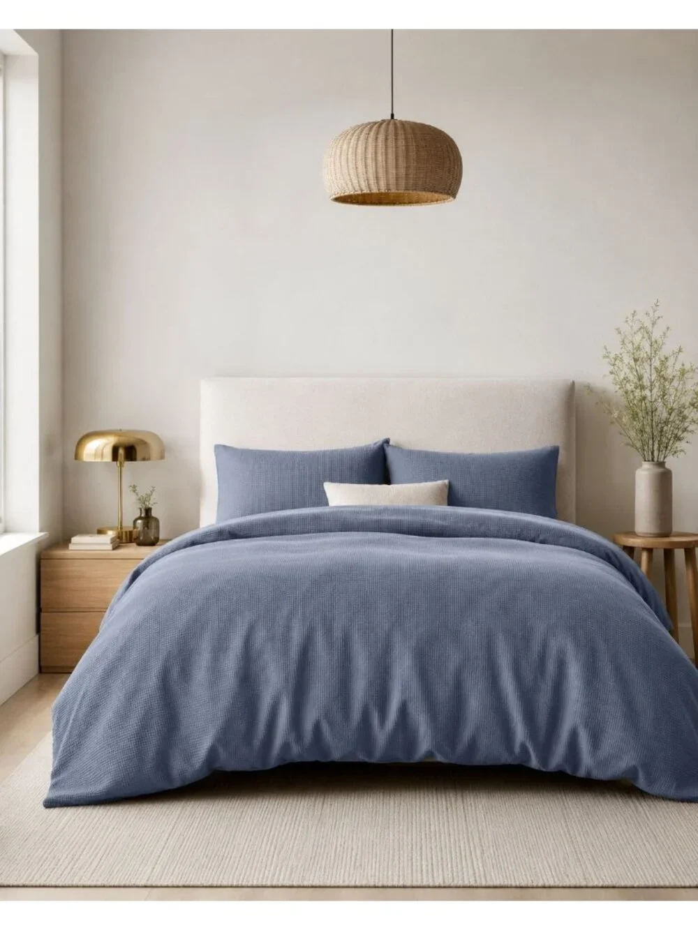 S31 | Quince Organic Luxe Honeycomb Duvet Cover Set King Cal King Indigo NWOT